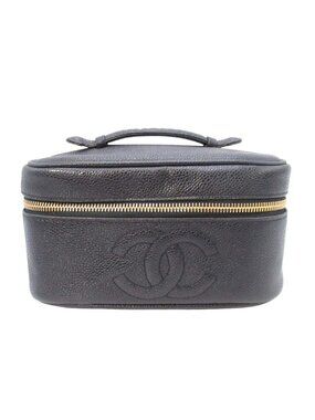 Chanel Vintage Caviar Leather Vanity CC Logo Stitch Side Pouch